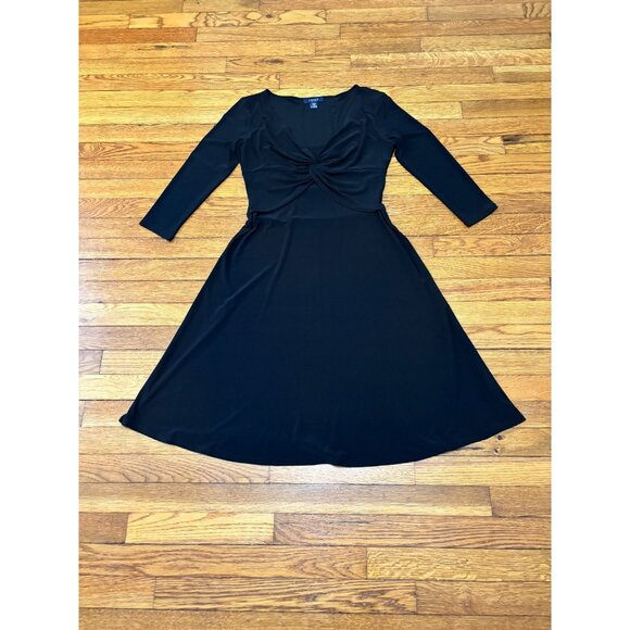 Chaps Womens Dress Size Petite Medium PM Black 3/4 Sleeve Fit Flare Stretch - Picture 1 of 7